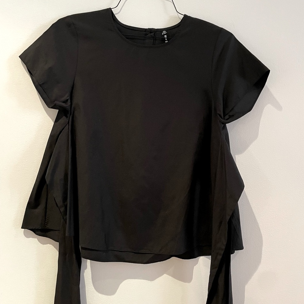 Lord & Taylor Tie-back Black Short Sleeve Top